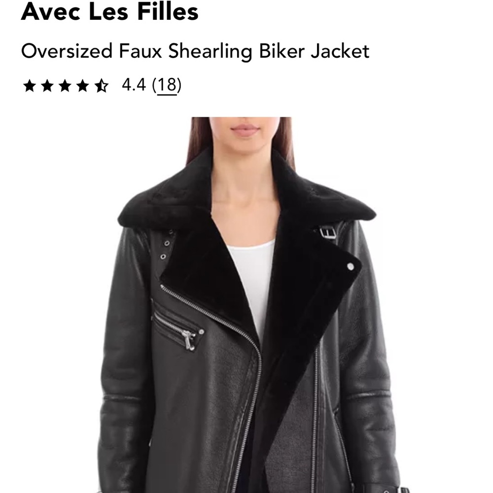Anthropologie— Avec Les Filles Black Leather Jacket with Shearling Trim